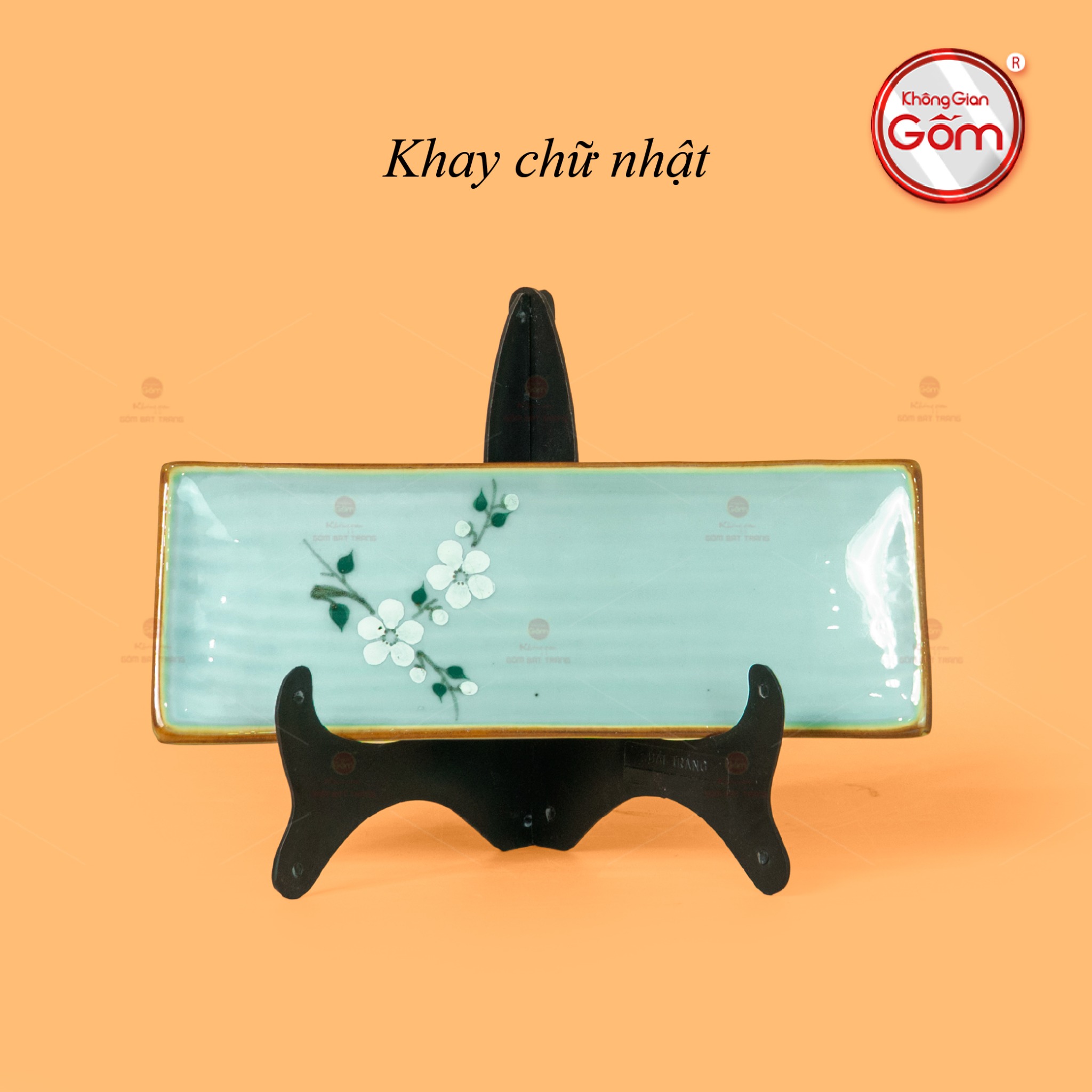 Khay Sứ Men Ngọc Hoa Đào Trắng Bền Đẹp Trang Trí Quà Tặng 