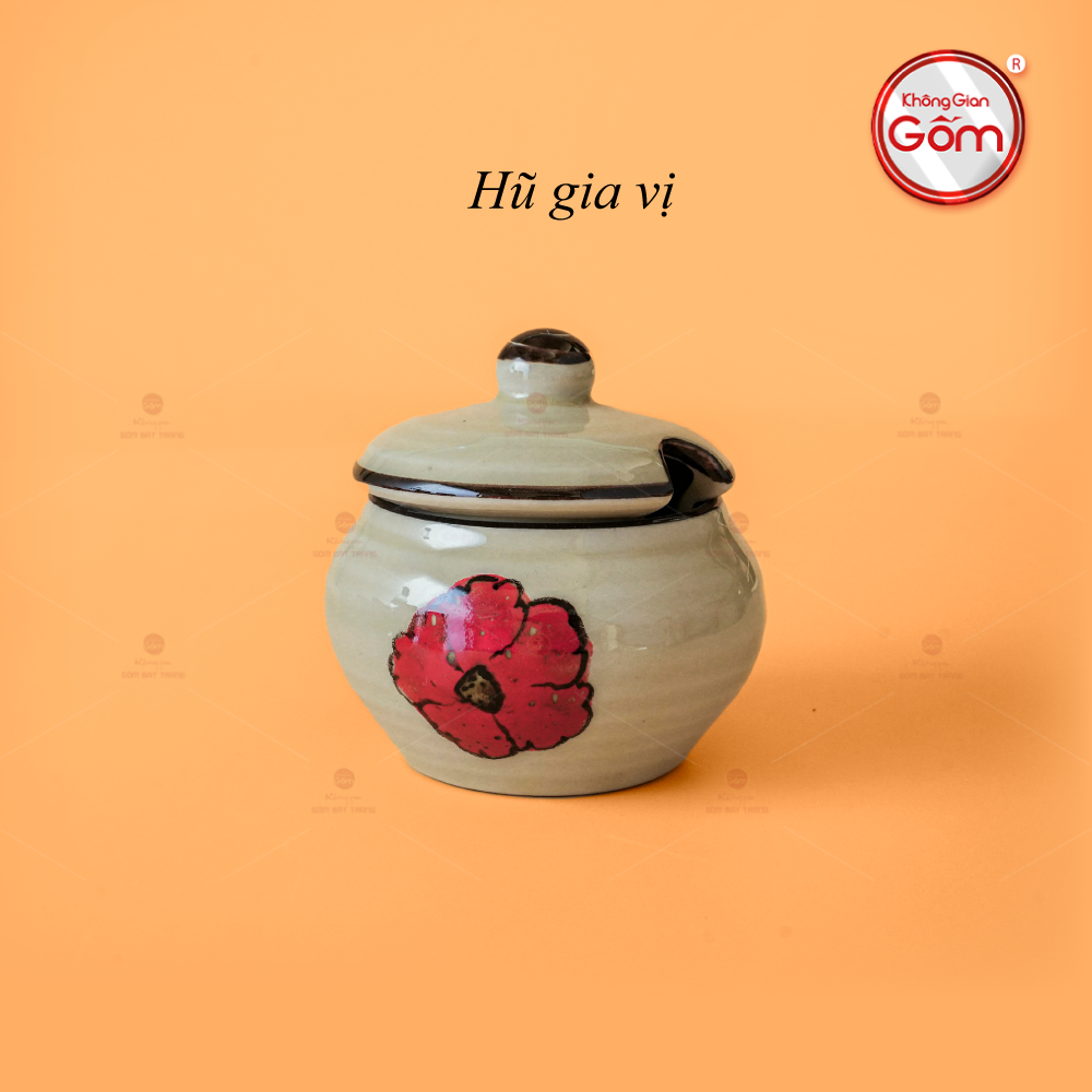 Hũ Gia Vị Sứ Hoa Sứ Đỏ Cao Cấp Trang Trí Bếp Quà Tặng 