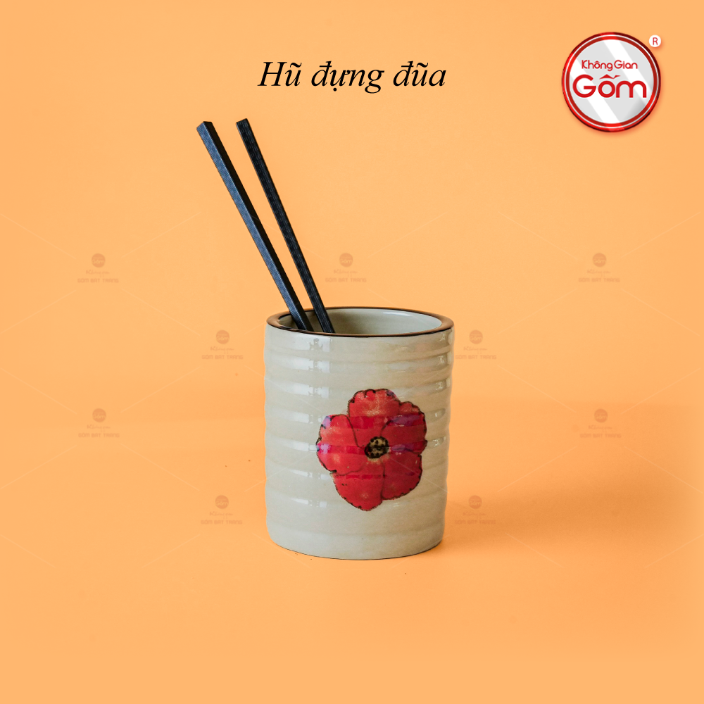 Hũ Đựng Đũa Hoa Sứ Đỏ Sứ Cao Cấp Quà Tặng Trang Trí Đẹp 