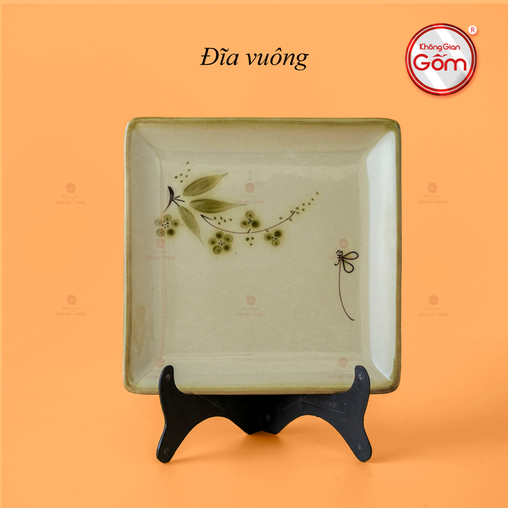 Đĩa Vuông Hoa Đào Chuồn Sứ Cao Cấp Trang Trí Quà Tặng Đẹp 
