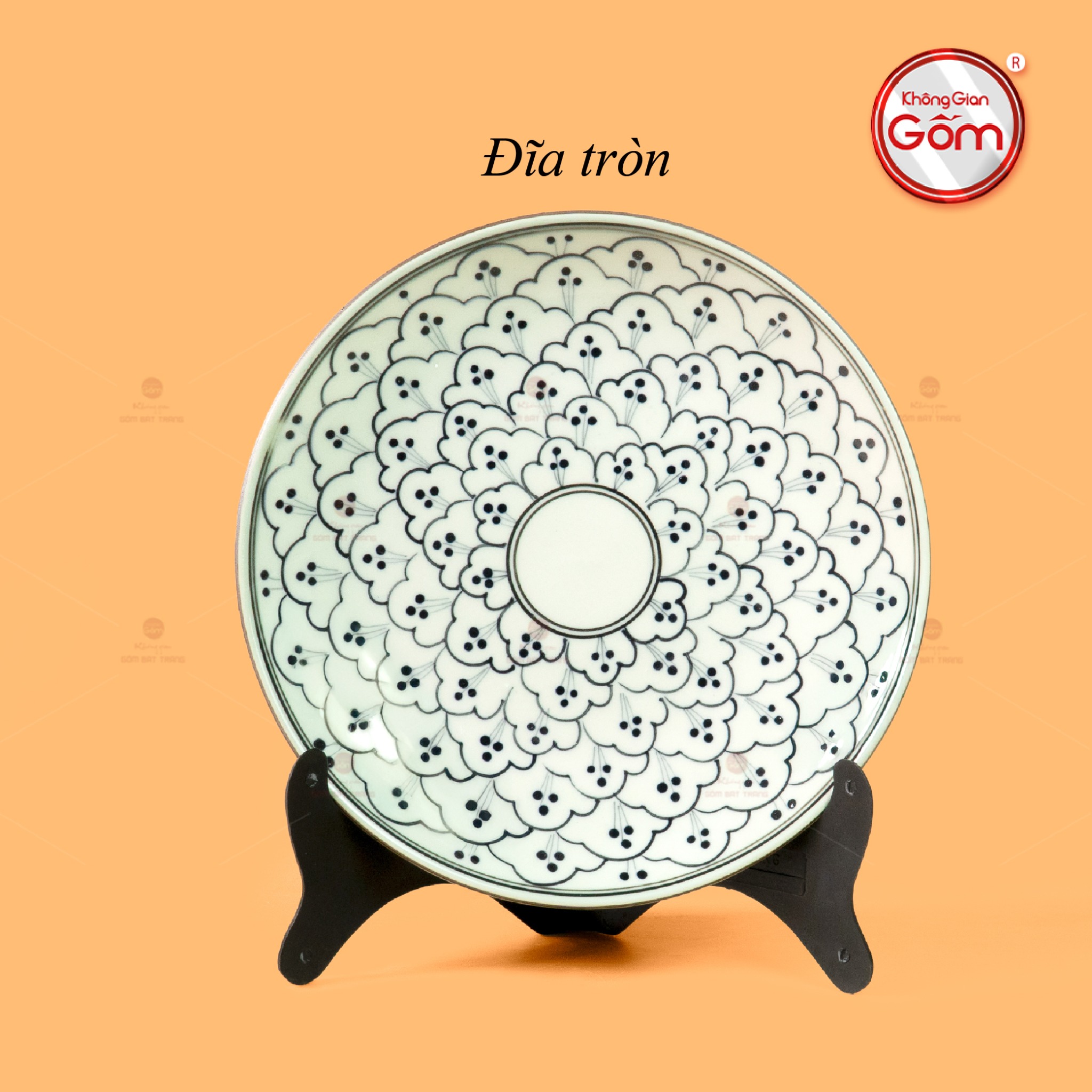 Đĩa Tròn Men Xanh Ngọc Vẽ Bèo Gốm Bát Tràng Bền Đẹp Sang Trọng 
