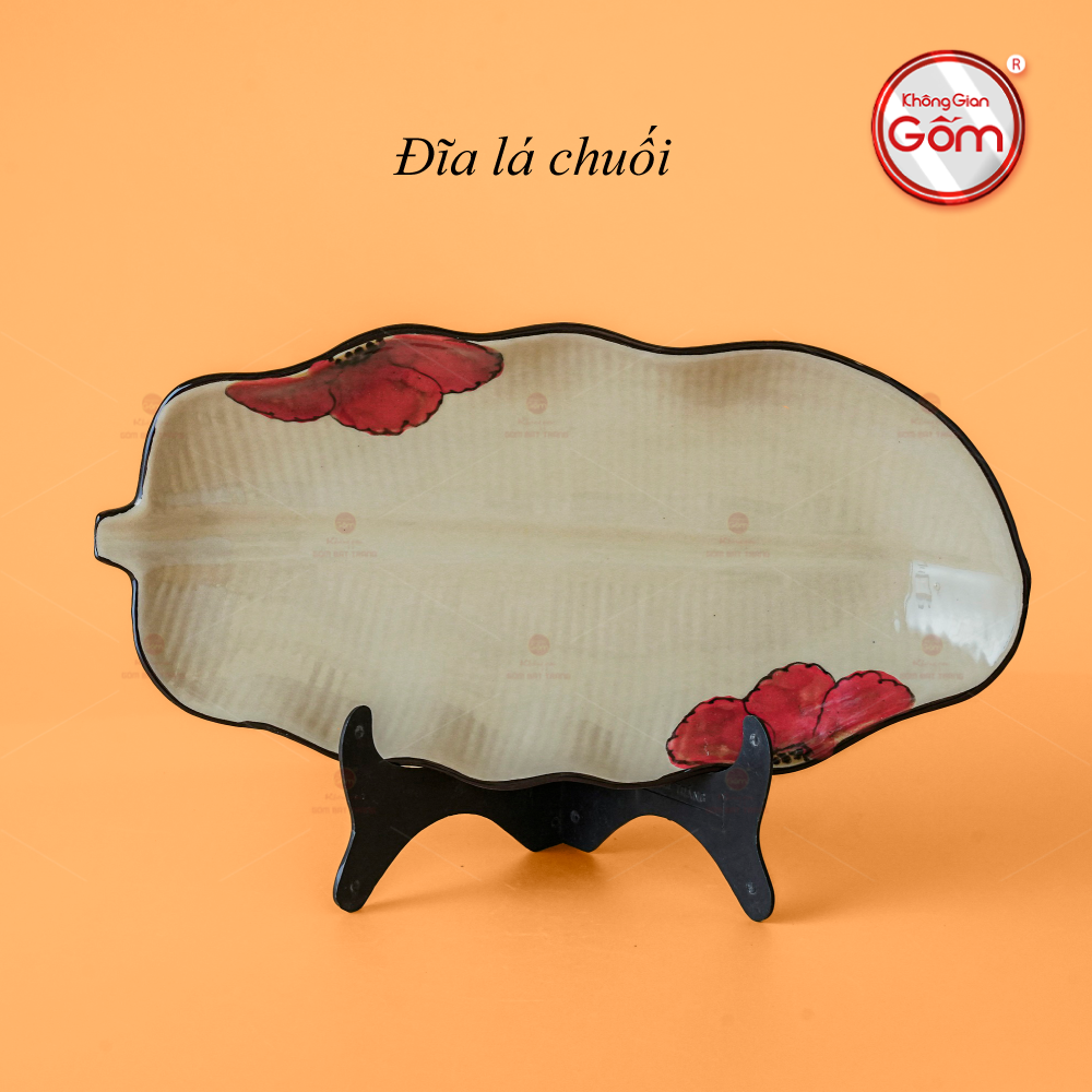 Đĩa Sứ Hoa Sứ Đỏ Lá Chuối Cao Cấp Quà Tặng Đẹp 
