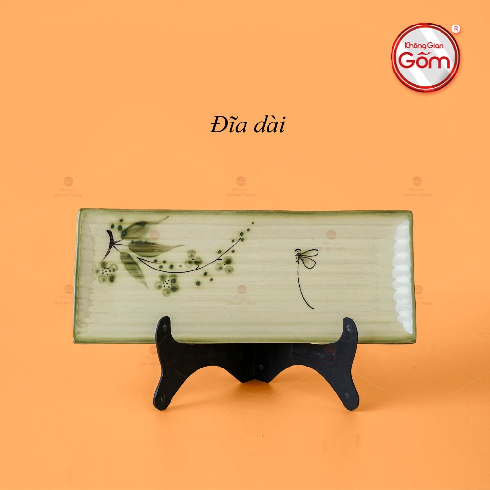Đĩa chữ nhật hoa đào chuồn decor đẹp sang trọng mua ngay 