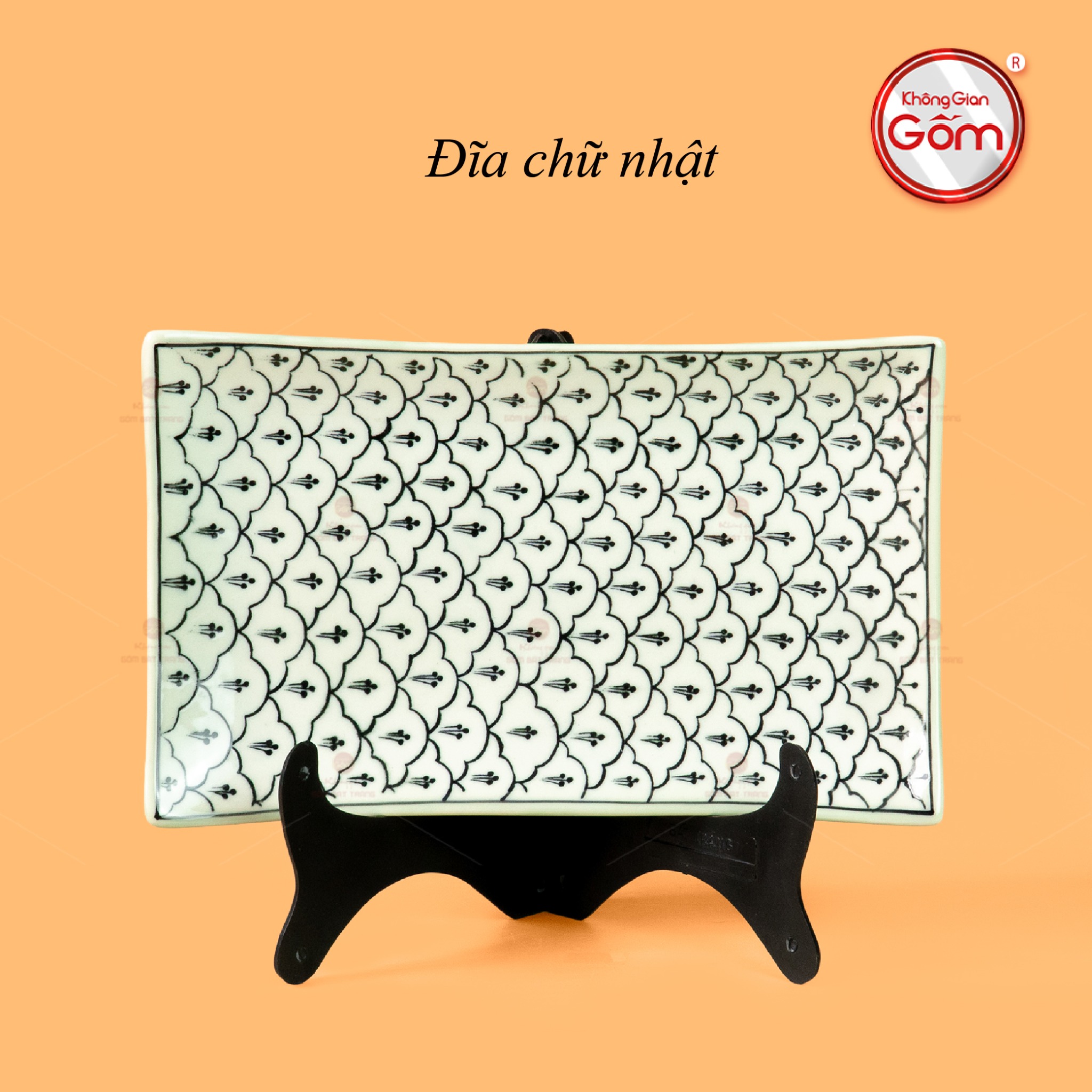 Đĩa Sứ Chữ Nhật Men Xanh Ngọc Hoa Bèo Sang Trọng, Bền Đẹp 