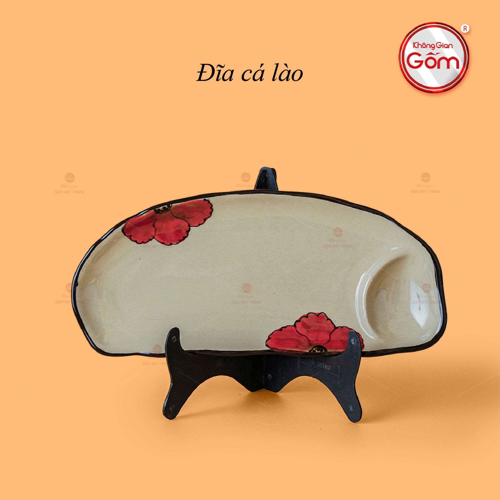 Đĩa Cá Lào Sứ Hoa Đỏ cao cấp quà tặng trang trí bền đẹp 