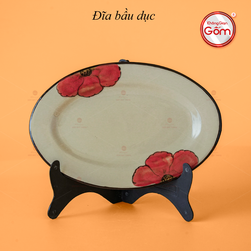 Đĩa Sứ Hoa Sứ Đỏ Bầu Dục Cao Cấp Quà Tặng Đẹp 