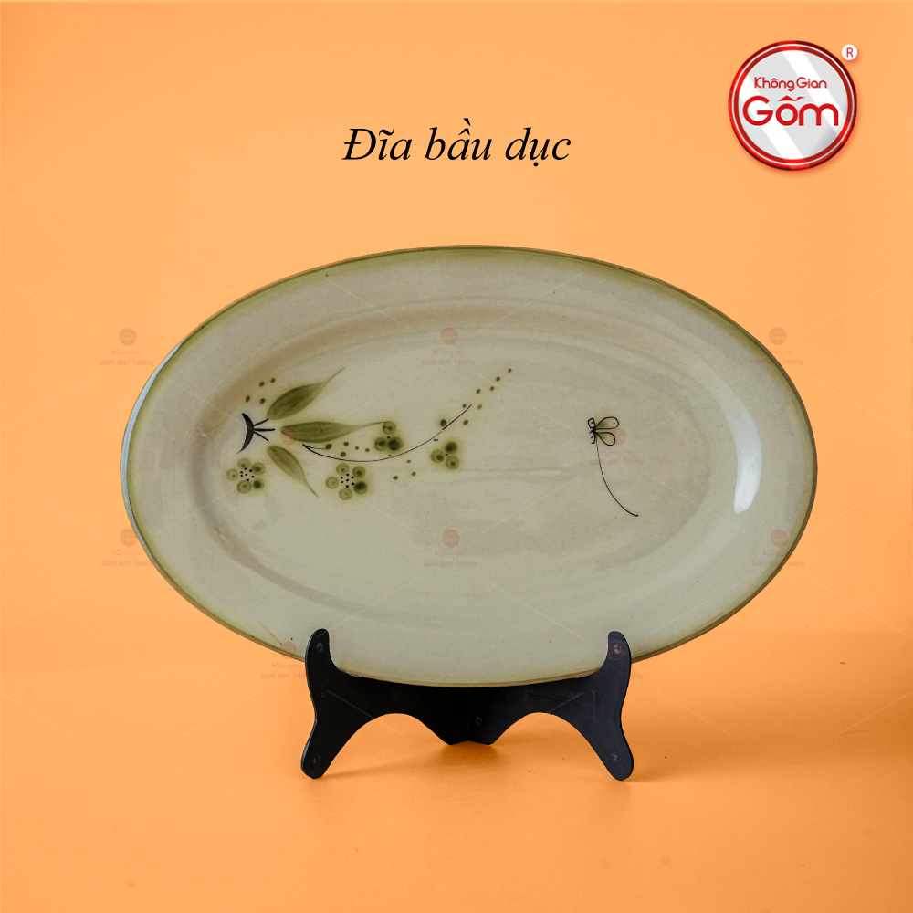 Đĩa Bầu Dục Hoa Đào Chuồn Sứ Cao Cấp Bát Tràng Trang Trí Quà Tặng 