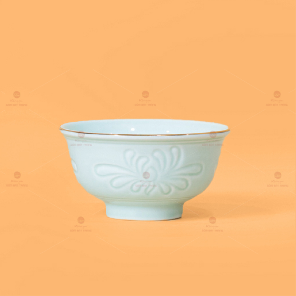 Bát Cơm Gốm Sứ Men Xanh Ngọc Vân Hoa Cúc Phong Cách Bát Tràng 