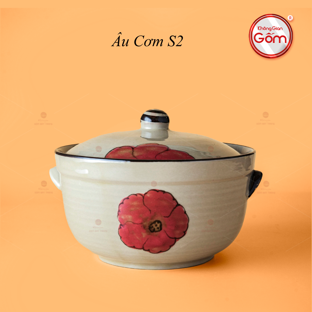 Âu Cơm Hoa Sứ Đỏ Cao Cấp Men Kem Bát Tràng Quà Tặng Ý Nghĩa 