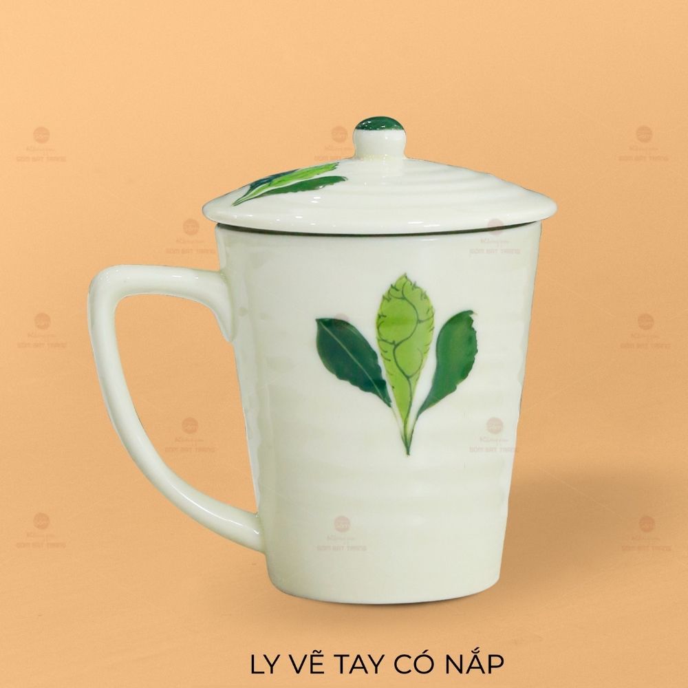 Ly Vẽ Tay Có Nắp Sứ Cao Cấp Quà Tặng Độc Đáo Bền Đẹp 