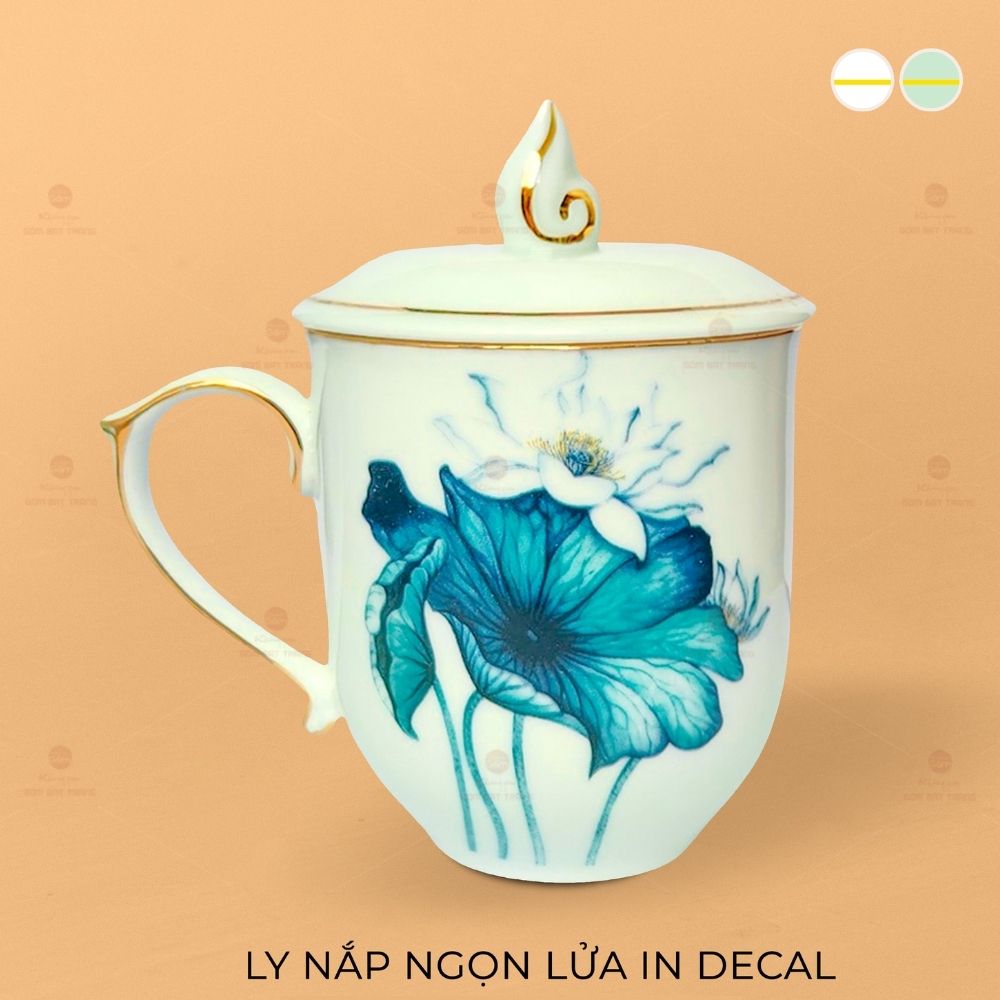 Ly Nắp Ngọn Lửa Sứ Bát Tràng 350ml Quà Tặng Cao Cấp 