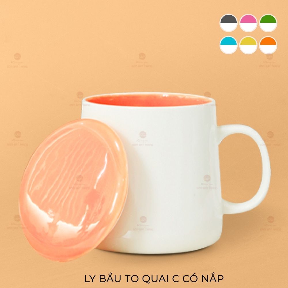 Ly Bầu Quai C To Có Nắp Sứ Cao Cấp Giữ Nhiệt Quà Tặng Ý Nghĩa 