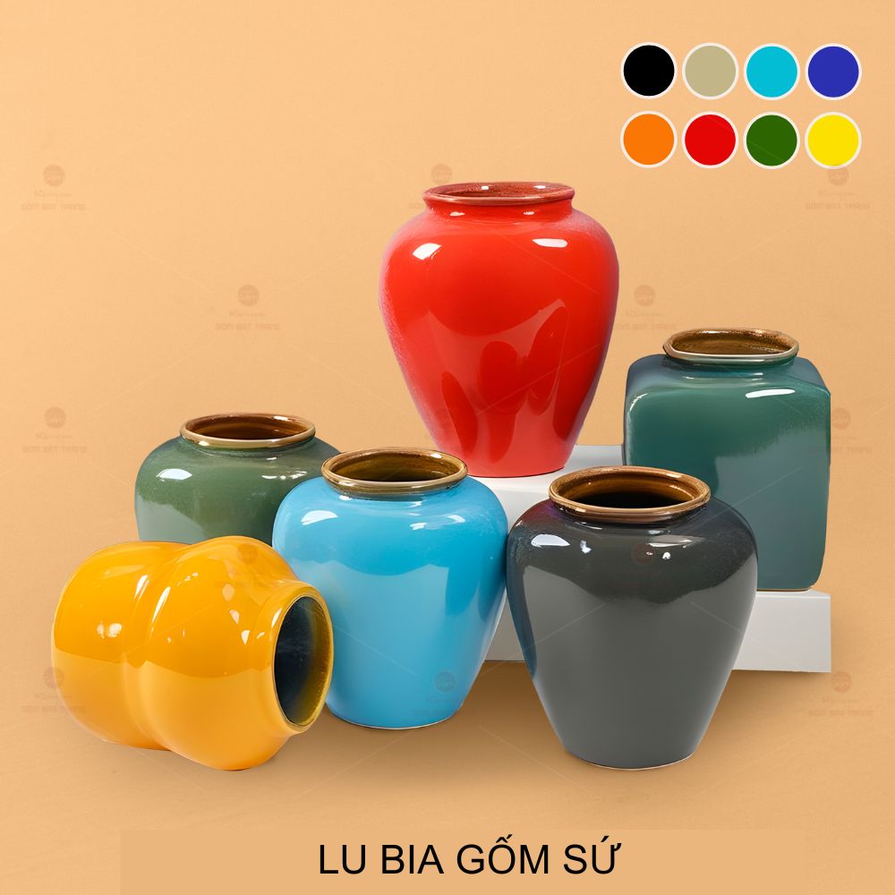 Lu bia gốm sứ Bát Tràng 400ml sang trọng in logo quán 
