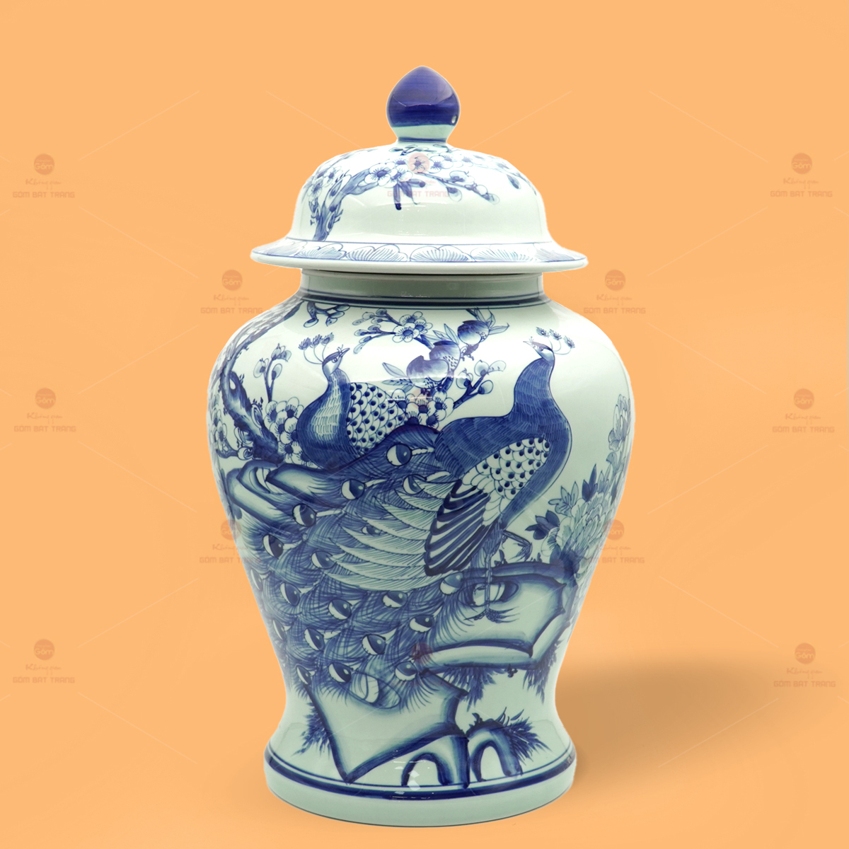 Bình Chóe Men Lam Chim Công Đào Ngâm Rượu Quà Tặng Sang 