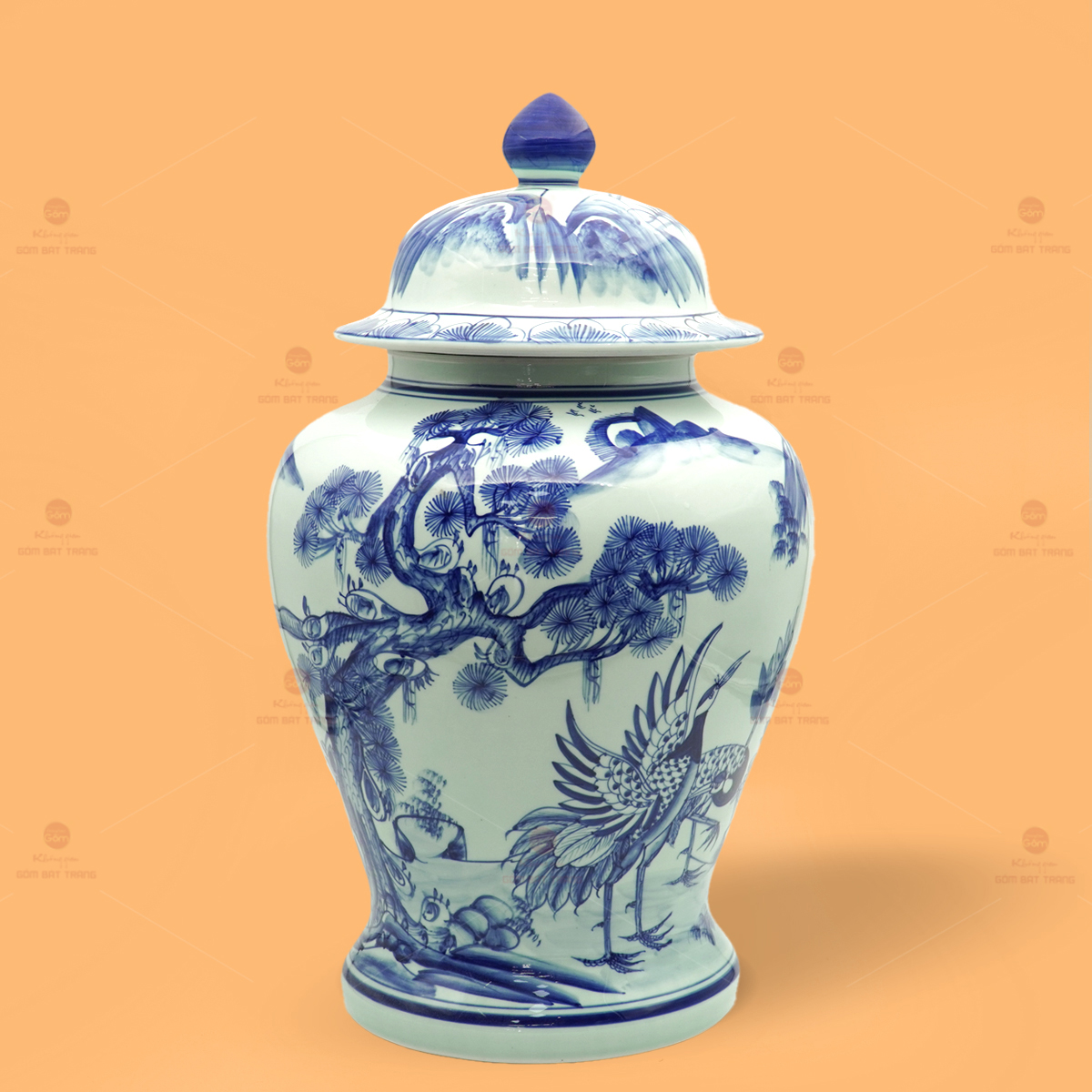 Bình Chóe Ngâm Rượu Men Lam Tùng Hạc Gốm Sứ Bát Tràng Đẹp Sang 