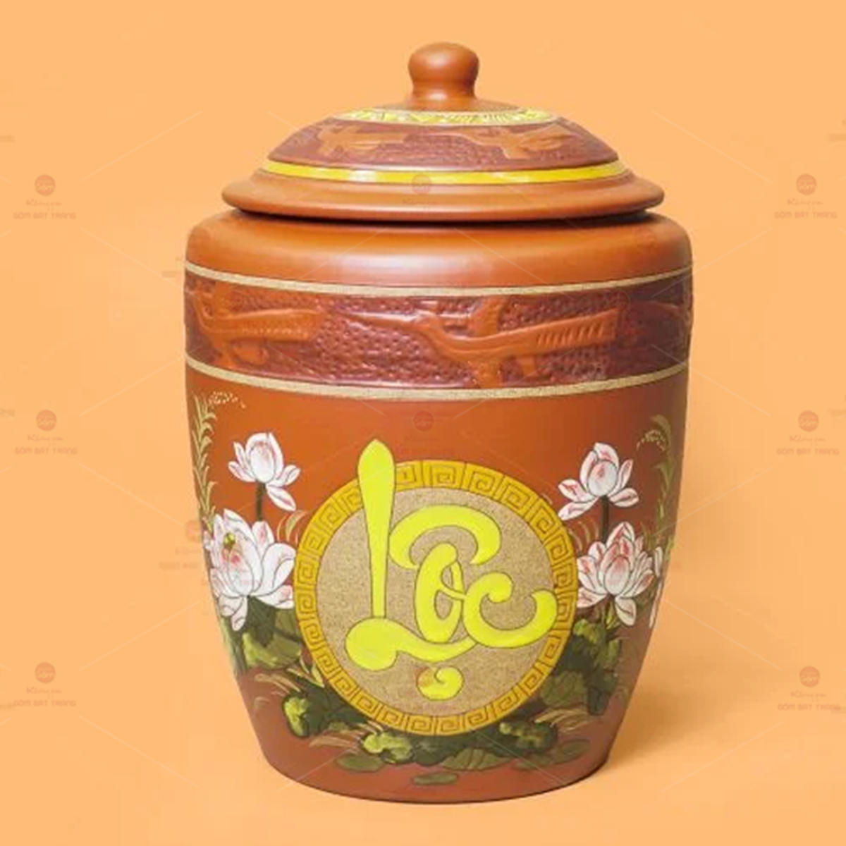Hũ Gốm Hoa Sen Lộc Nắp Nhọn Bát Tràng Chất Lượng Cao 