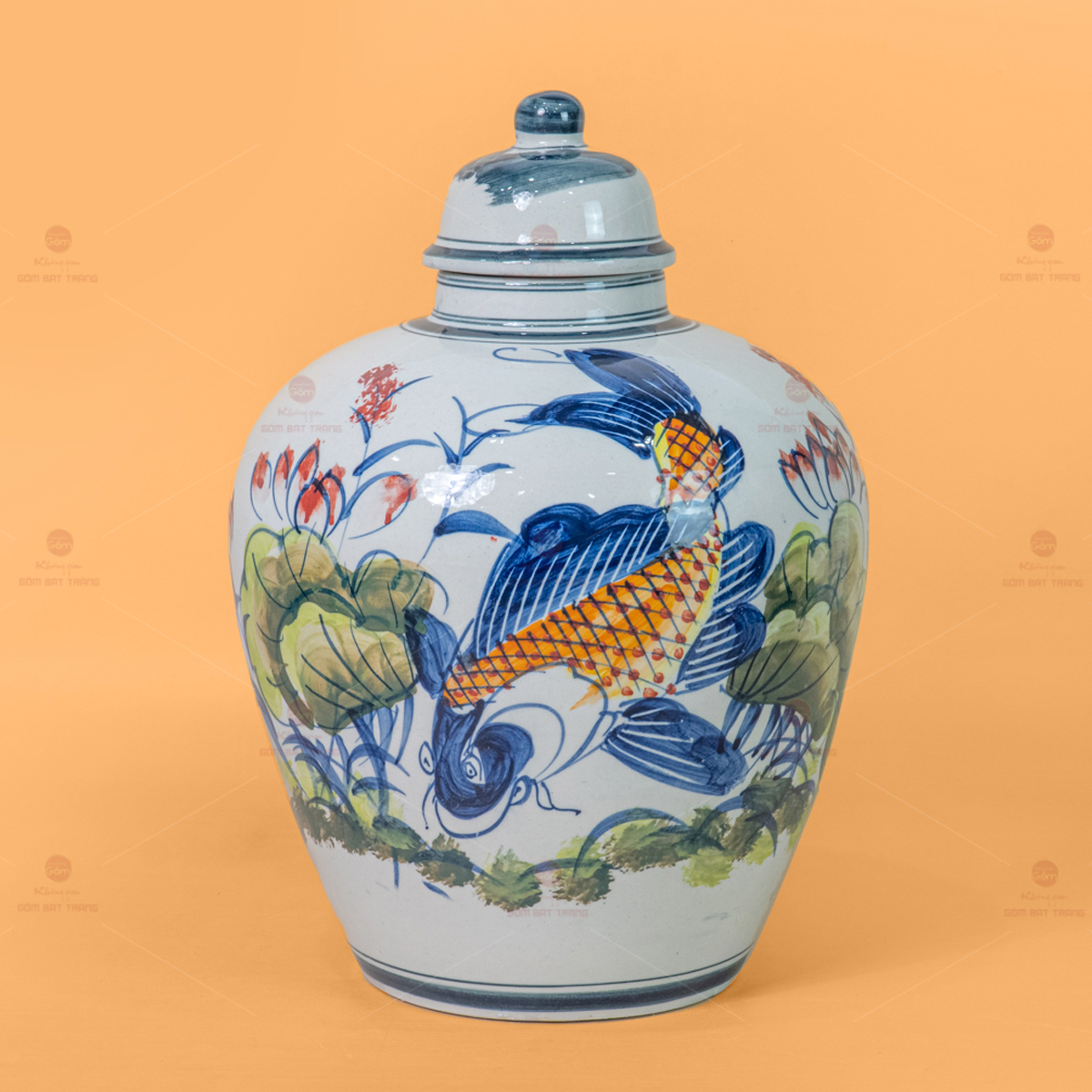 Vò Ngâm Rượu Sen Cá Vẽ Màu Gốm Sứ Bát Tràng Chính Hãng 