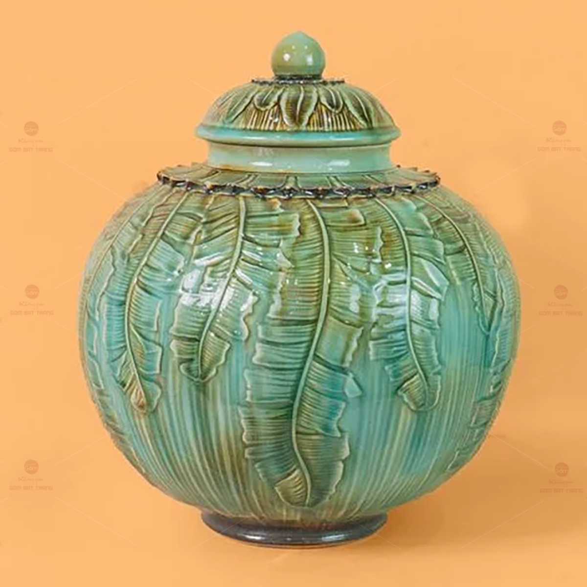Chum Ngâm Rượu Gốm Bát Tràng Đắp Nổi Lá Chuối An Toàn 
