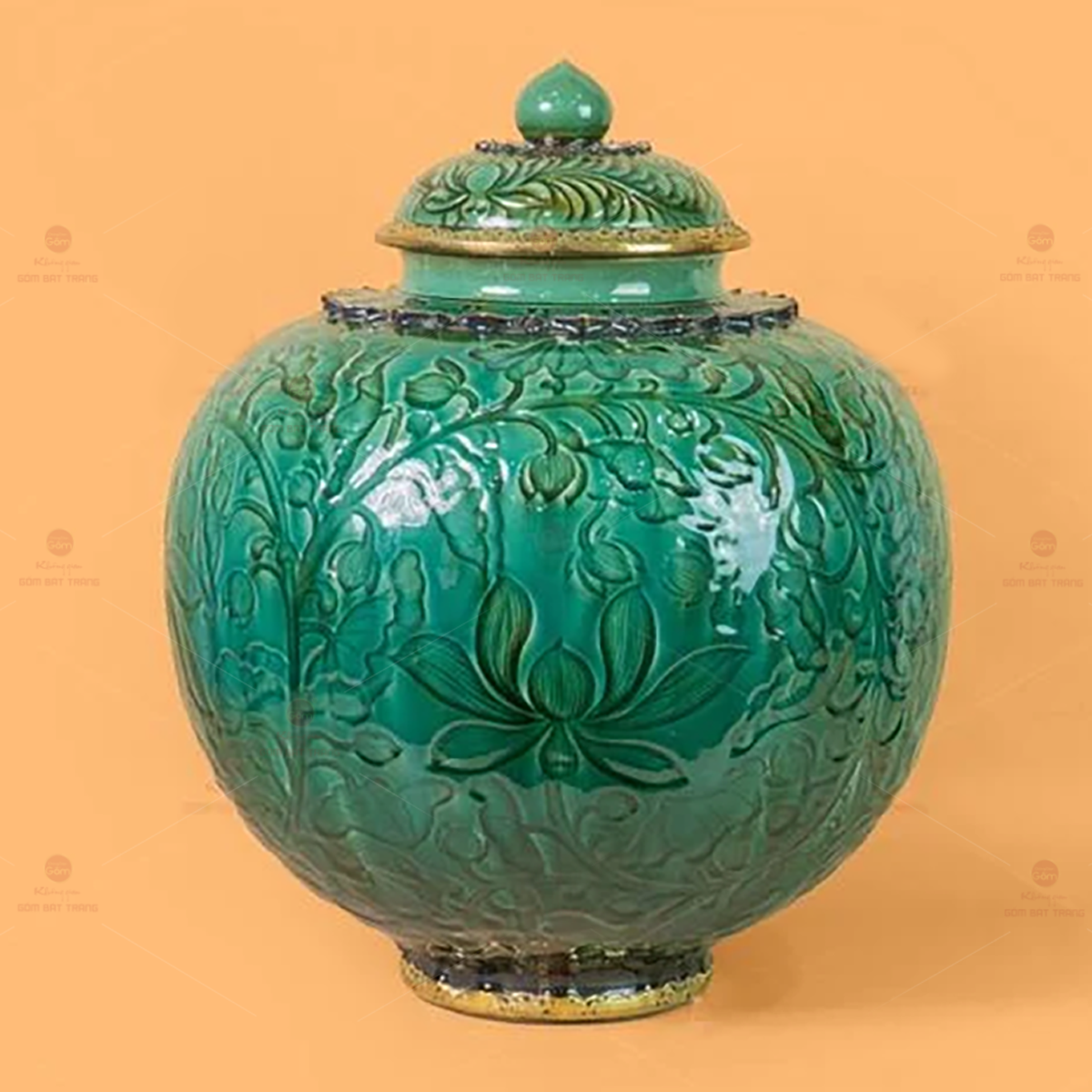 Chum Ngâm Rượu Đồng Khắc Hoa Lá 3L Bát Tràng An Toàn Tiện Dụng 