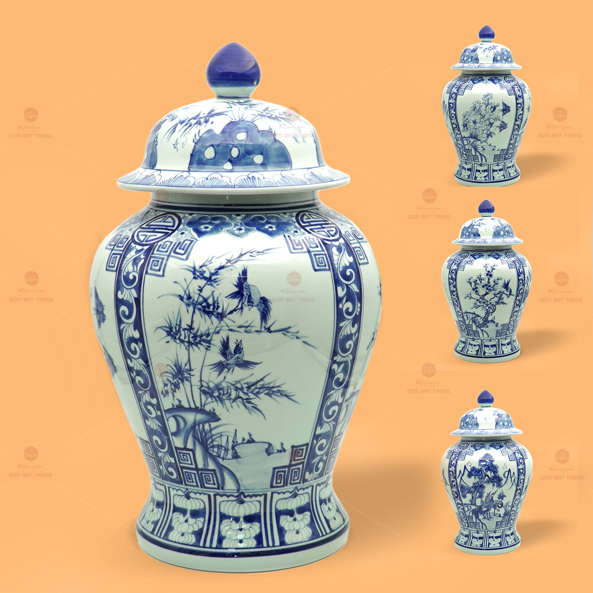 Bình Chóe Men Lam Tứ Cảnh Ngâm Rượu Quà Tặng Gốm Sứ Bát Tràng 