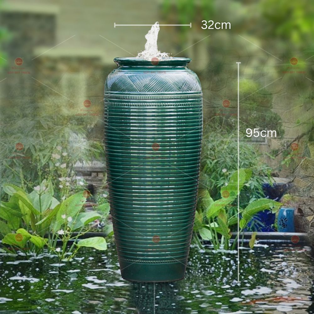 Lu nước phong thủy xanh đậm gốm Bát Tràng cao cấp đẹp 