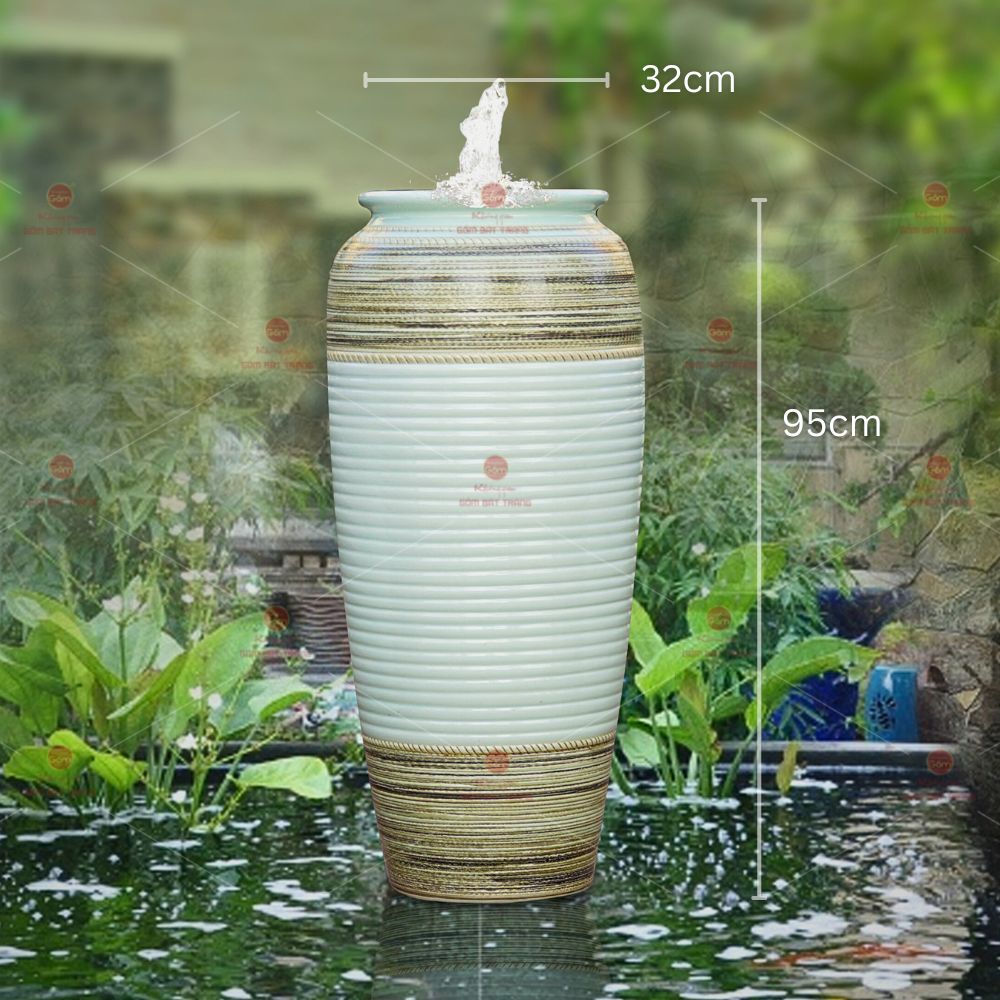 Lu nước phong thủy gốm sứ xanh ngọc thổ cẩm độc đáo trang trí sân vườn 