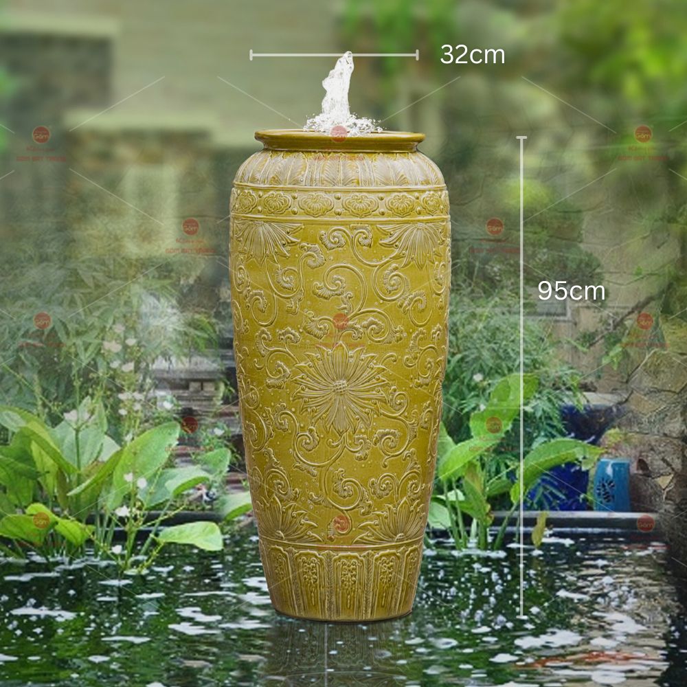 Lu nước phong thủy men vàng hoa đẹp cao cấp trang trí sân vườn 