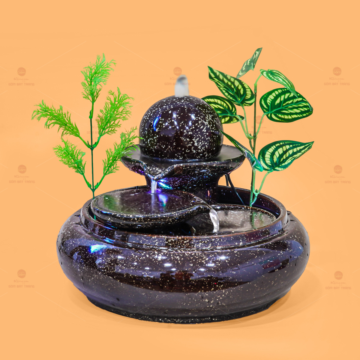 Bộ Thác Nước Phong Thủy Địa Cầu Nâu Tăng Sinh Khí May Mắn 