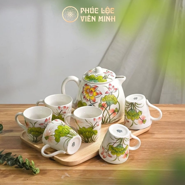 Bộ Ấm Chén Gốm Sứ Bát Tràng Cao Cấp - Sang Trọng, Quà Tặng VM152 