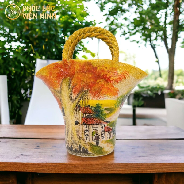 Bình Hoa Gốm Sứ Bát Tràng Cao Cấp Vẽ Tay Độc Bản Sang Trọng VM543 