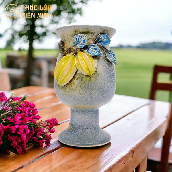 Bình Hoa Gốm Sứ Bát Tràng Cao Cấp Đắp Nổi Sang Trọng VM530 Giá Tốt 
