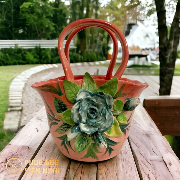 Bình Hoa Gốm Sứ Bát Tràng Cao Cấp Đắp Nổi Độc Bản Sang Trọng VM463 