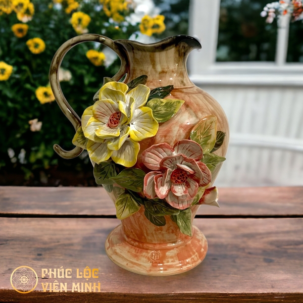 Bình Hoa Đắp Nổi Gốm Sứ Bát Tràng Cao Cấp Sang Trọng VM461 