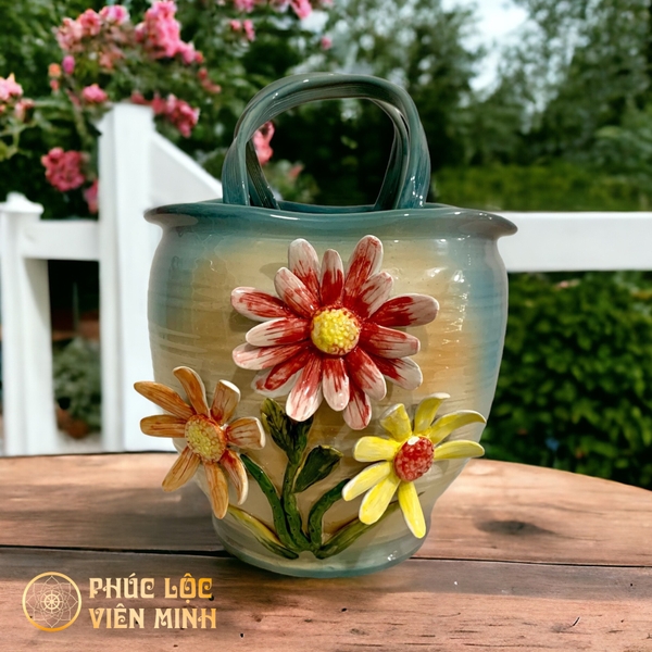 Bình Hoa Đắp Nổi Cao Cấp Gốm Sứ Bát Tràng Sang Trọng VM460 