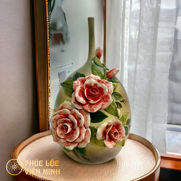 Bình Hoa Gốm Sứ Cao Cấp Bát Tràng Đắp Nổi Độc Bản Sang Trọng Giá Tốt 