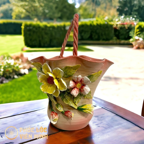 Bình hoa gốm sứ Bát Tràng cao cấp đắp nổi độc bản sang trọng VM448 
