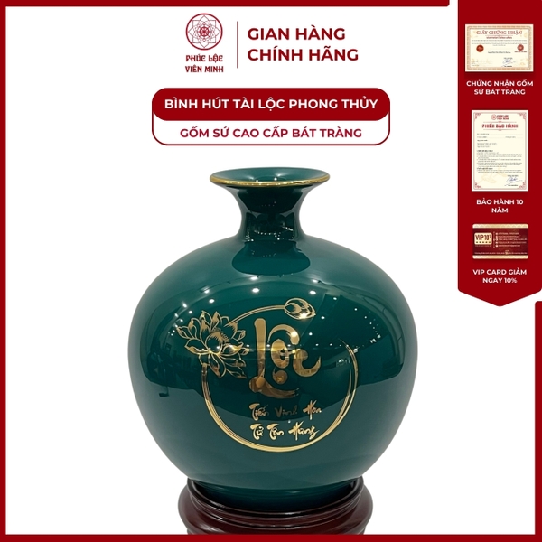 Bình Hút Lộc Chim Trĩ Vàng Kim Gốm Sứ Bát Tràng Cao Cấp Siêu Phẩm May Mắn 