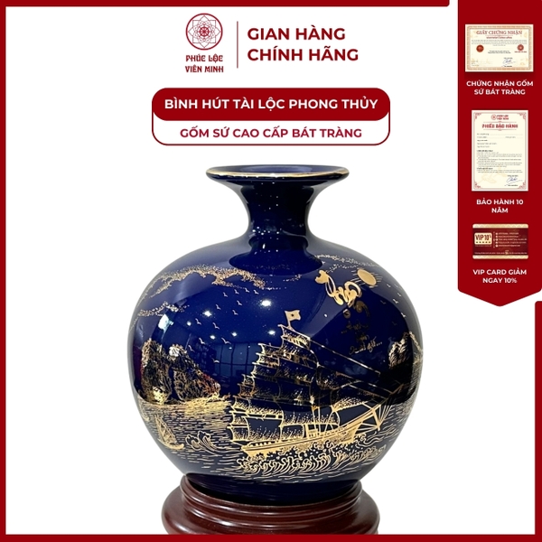Bình Hút Lộc Hòn Non Bộ Vàng Kim Gốm Sứ Bát Tràng Cao Cấp Phúc Lộc 