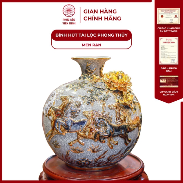 Bình Hút Lộc Men Rạn Vẽ Vàng Gốm Sứ Bát Tràng Phong Thủy Đẹp 