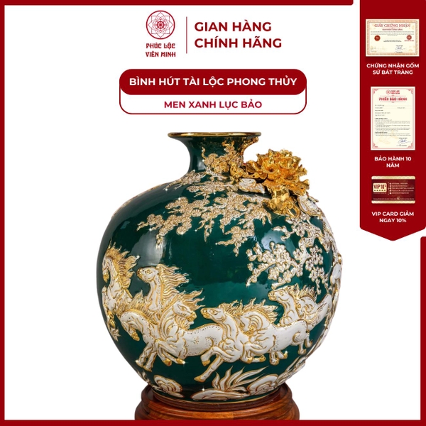 Bình Hút Lộc Mã Đáo Men Xanh Lục Bảo Phong Thủy Gốm Bát Tràng 